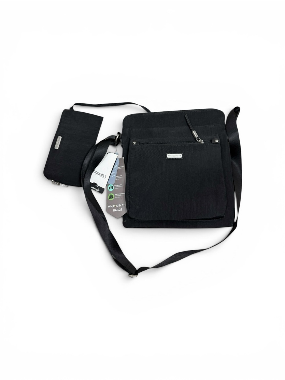 NWT Baggallini Black Lightweight Crossbody Messenger with RFID Wristlet